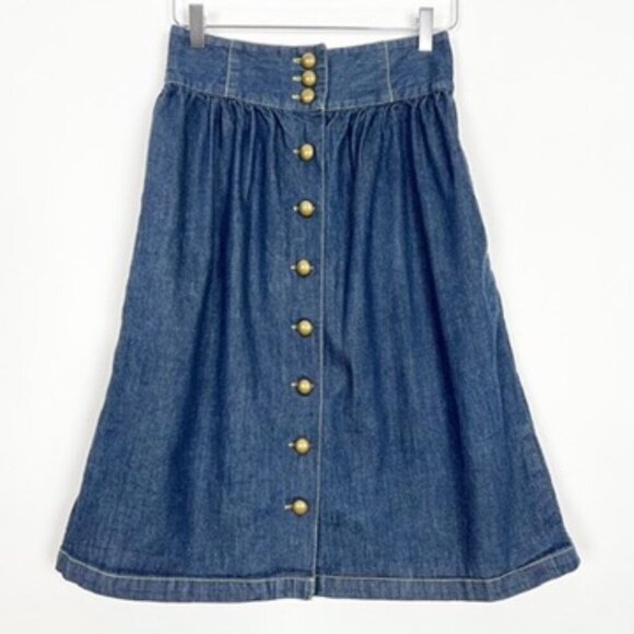 VTG St. John's Bay Jean Skirt Women's Small Dark Wash Denim Button-Front A-Line - Picture 1 of 14